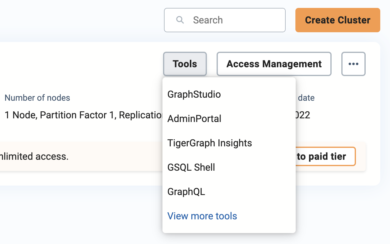 full cluster actions dropdown