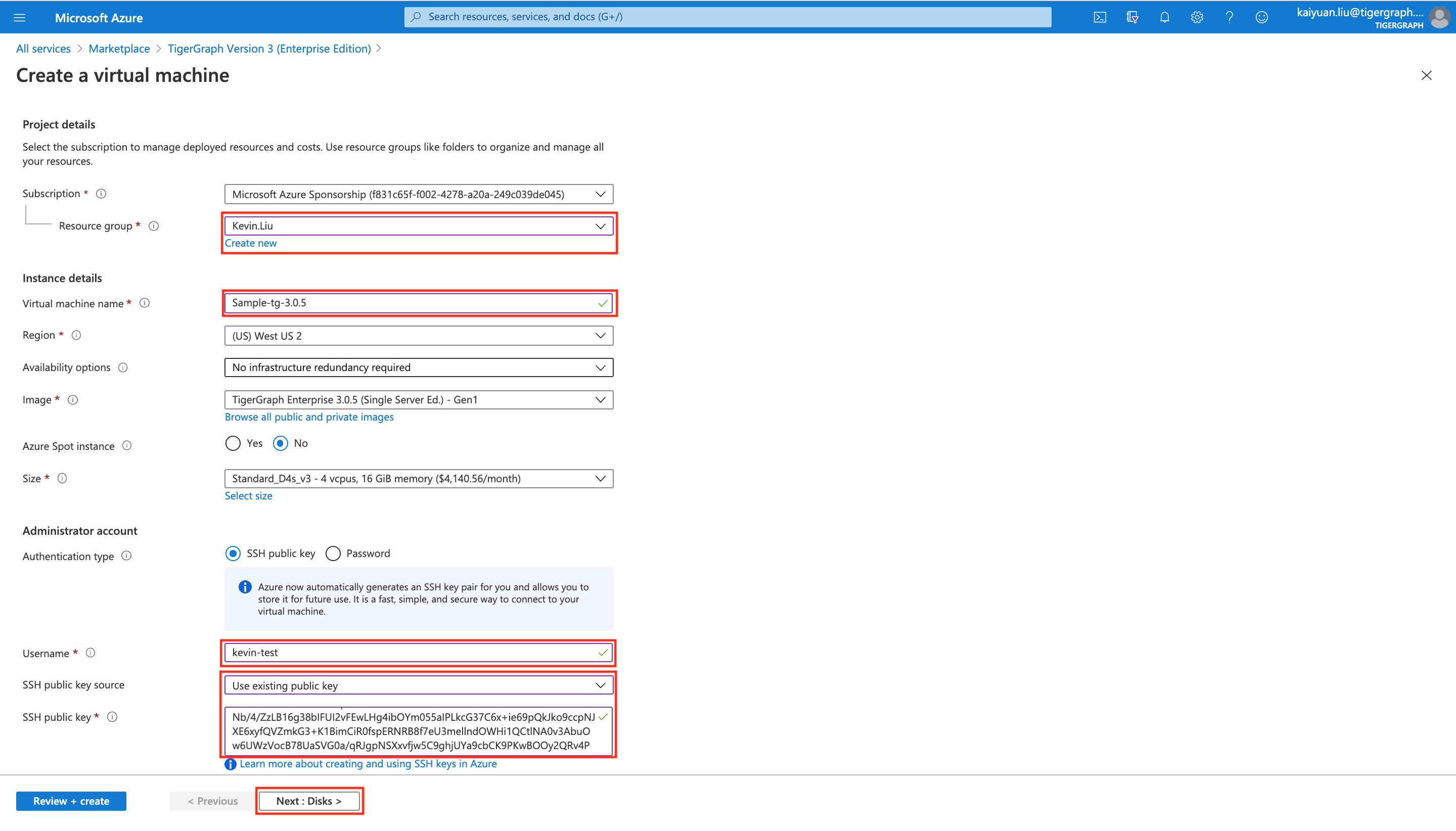 Azure Basic Settings Page